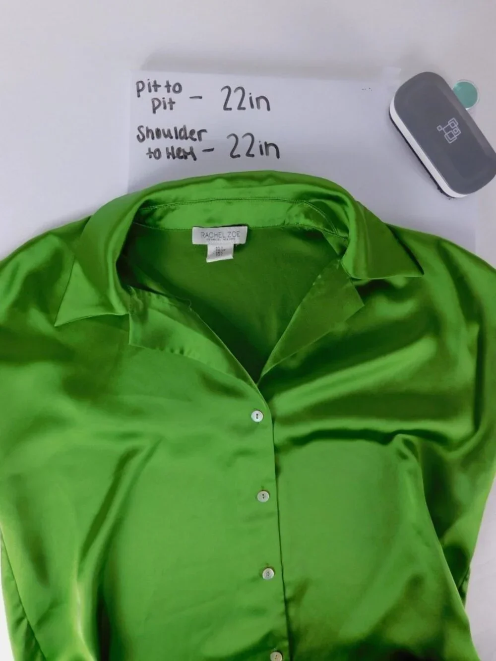 Rachel Zoe Blouse Womens Small Green Satin Collared Sleeveless Button Front